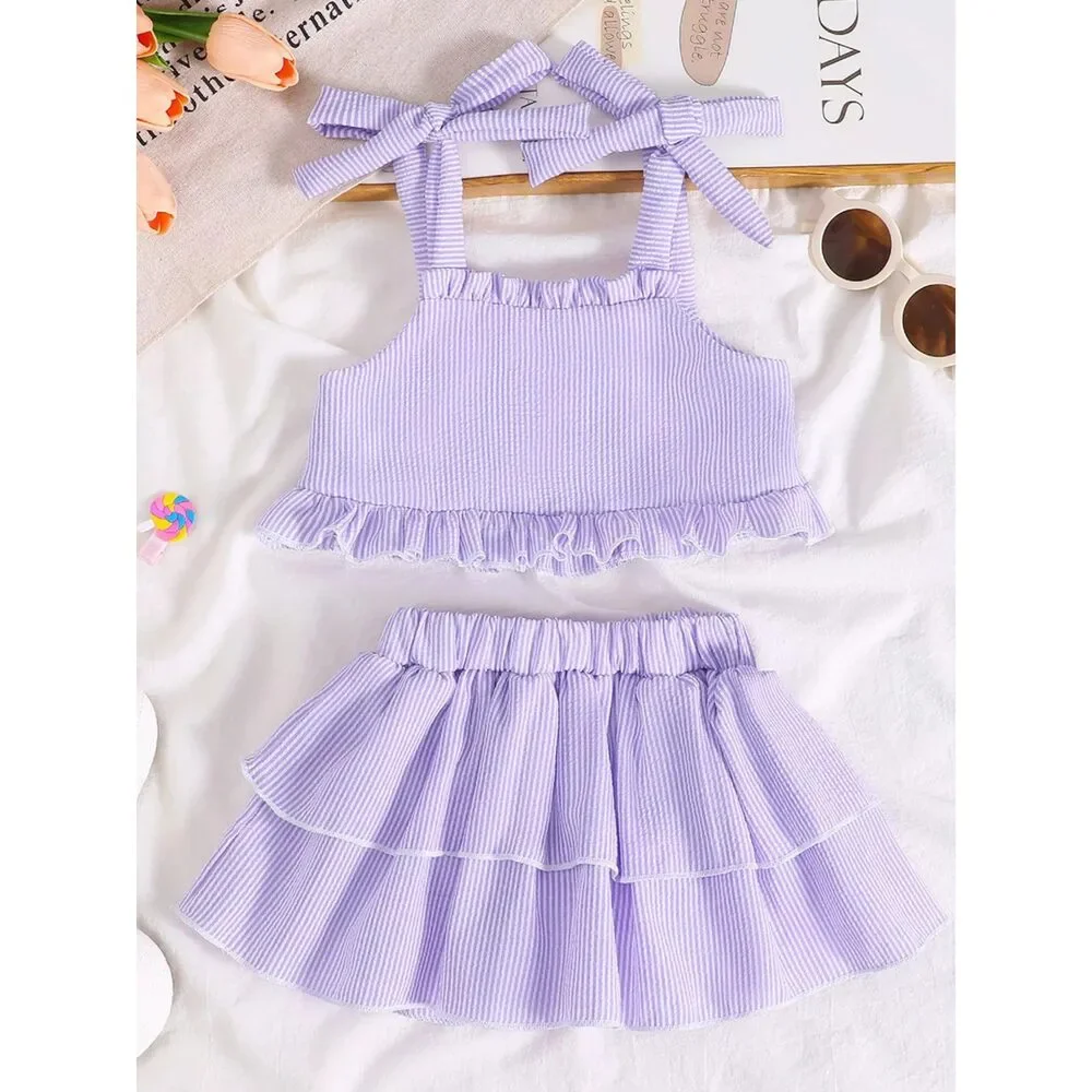 Children's Tie Strap Top & Layered Skirt Set